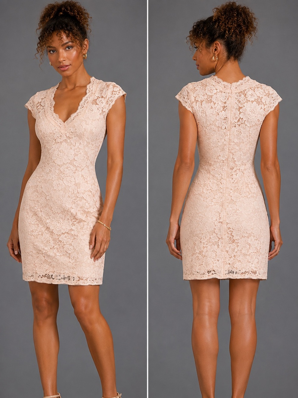 Vince Camuto Blush Pink Lace V-Neck Sheath Dress Size 8 NWOT